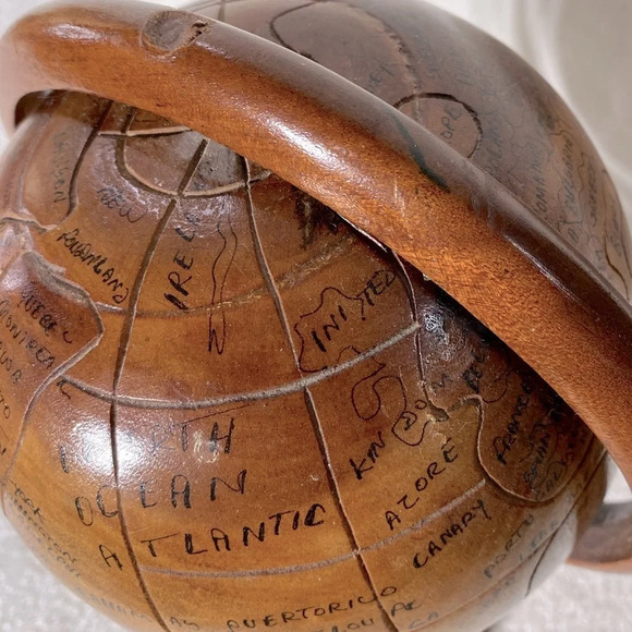 Vintage Haitian Hand Carved Wood Globe - Picture 7 of 12